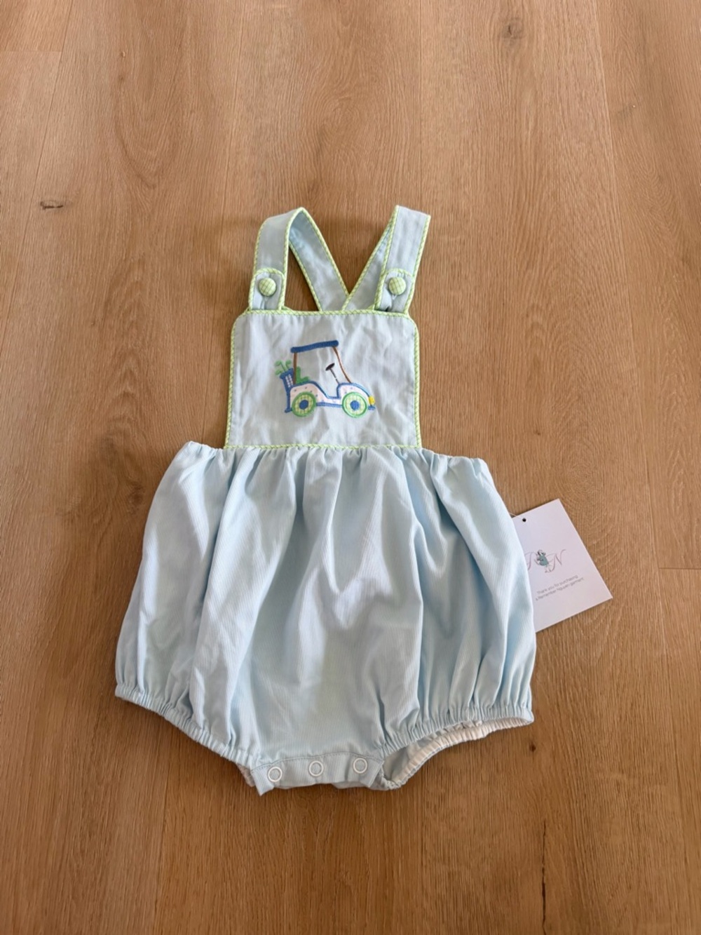Light Blue Baby Bubble Romper with Gathered Hem